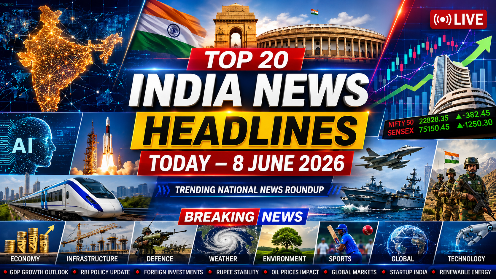 Top 20 India News Headlines Today – 8 June 2026